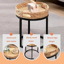 Nesting Coffee Table, Small Round Stacking Side Table with Metal Frame, Modern End Table for Living Room Bedroom Office Balcony (Rattan, 1) by CozyNest Decor