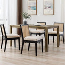 VESCASA Upholstered Dining Chairs with Square Rattan Back, Armless Padded Linen Cushion Dining Chairs with Wood Legs for Dining Room, Kitchen, Set of 6, Black Frame by CozyNest Decor