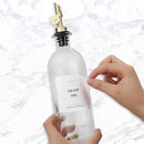 Olive Oil Dispenser Bottle - Includes 55 Kitchen Essential Labels - Cooking Oil Bottles for Kitchen, Coffee Syrup Dispenser - Pourer Spout with 16.9 fl oz Glass Container Cruet - 2pcs, Gold by CozyNest Decor