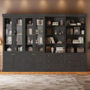 Vyre 71" Tall Farmhouse Bookshelves with Glass Doors and Drawers, Set of 4 – Large Modular Bookcase with Adjustable Shelves, Storage Cabinet for Living Room, Kitchen, Black by CozyNest Decor