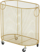 Deco 79 Metal Storage Cart Oval Mesh Wire Rolling Laundry with Ring Handles, 21" x 12" x 21", Gold by GreenHaven Gardens