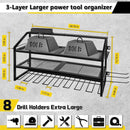 Power Tool Organizer Wall Mount with Charging Station, 3 Layer Storage Rack and Tool Holder for Garage Organization, 8 Drill Holder Wall Mount and 6 Outlet Power Strip by GreenHaven Gardens