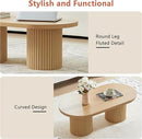 Oval Fluted Coffee Table, Farmhouse Wood Coffee Table Mid Century Modern Center Table Boho Living Room Tables for Living Room Office (Natural, 19.69" D x 39.38" W x 13.78" H) by CozyNest Decor