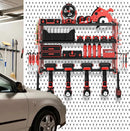 Power Tool Organizer Wall Mount, Red Metal Power Tool Storage Rack with Screwdriver Holder, Garage Tool Storage Shelves with Screwdriver Holder Plier Holder (Red, 4 Drills Holder) by GreenHaven Gardens
