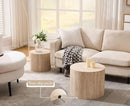 CIMOTA Round Wood Nesting Coffee Table Set of 2, Modern Circle Travertine End Side Table Sets for Living Room, Light Wooden Color/No Assembling by CozyNest Decor