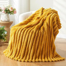 NEWCOSPLAY Super Soft Throw Blanket Mustard Yellow Premium Silky Flannel Fleece 3D Ribbed Jacquard Lightweight Bed Blanket All Season Use (Mustard Yellow Ribbed, Throw(50"x60")) by CozyNest Decor