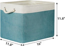Bidtakay Foldable Storage Bins Set of 2 Tall Cloth Baskets 16" X 11.8" X 11.8" Decorative Organizers for Linen Closet (White & Teal) by TinyTreasures Baby Boutique