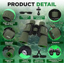 Binoculars with Phone Bracket Adapter, Militar, 20x50, Adults, High Power Waterproof with Low Light Night Vision for Hunting, Travel, Games, Bird, Carrying Case Strap. by TinyTreasures Baby Boutique