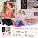 HONEY JOY Kids Kitchen Playset, Wooden Little Chef Pretend Toy Kitchen Set w/Chalkboard, Telephone, Utensils, Oven, Microwave, Sink, Storage, Play Kitchen for Toddlers Boys Girls, Pink Flower by TinyTreasures Baby Boutique