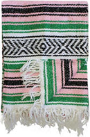 Del Mex Classic Mexican Blanket, Large Authentic Woven Falsa Throw (70"x50"), Artisan Southwest Décor for Beach, Yoga, Outdoors (Green/Pink) by CozyNest Decor