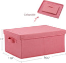 HOONEX Linen Foldable Storage Bins with Lids, 2 Pack, Storage Boxes with Carrying Handles and Sturdy Heavy Cardboard, 16.5" L x 11.8" W x 7.5" H for Shoes, Books, Clothes, Nursery, Pink by TinyTreasures Baby Boutique