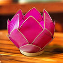 Blooming Lotus Capiz Shell Tealight Candle Holder, Handcrafted Decorative Tea Light Candleholder with Translucent Flower Petals for Ambient Illumination and Natural Elegance, Fuchsia by CozyNest Decor