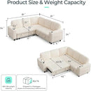 LINSY HOME Sectional Sleeper Sofa with Pull Out Couch Bed - Convertible Plush Corduroy Cloud Couch with Storage Chaise & USB Charging, Comfy L Shaped Modular Couches for Living Room Apartment, Beige by CozyNest Decor