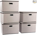 PRANDOM Large Foldable Storage Bins with Lids [5-Pack] linenFabric Decorative Storage Boxes Organizer Containers Baskets Cube(17.7x11.8x11.8) For 6+ Year Old Boys and Girls by TinyTreasures Baby Boutique