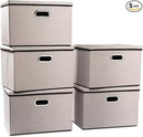 PRANDOM Extra Large Collapsible Storage Bins with Lids [5-Pack] Linen Fabric Foldable Storage Baskets Boxes Organizer Containers Cube with Cover for Bedroom Closet Office Nursery (22.8x15.75x13.8) by CozyNest Decor
