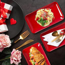 DELLING 3 Pack Rectangular Serving Platter and Trays, 12" Appetizer/Salad/Dessert Plates, Entertaining, Party, Romantic Date, Red by CozyNest Decor