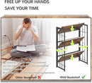 4NM No Assembly 3 Tiers Folding Bookshelf, 35" H Foldable Storage Shelves Vintage Bookcase Standing Racks Study Organizer Home Office - Rustic Brown Black by CozyNest Decor
