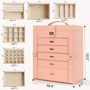 AKOZLIN Large Jewelry Box Organizer Functional Lockable with Big Mirror, Leather Jewelry Storage Case for Women Girls Ring Necklace Earring Bracelet Holder Organizer Pink by TinyTreasures Baby Boutique