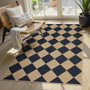 Lahome Checkered Easy Jute 3x5 Outdoor Patio Rug, Washable Rugs for Entryway Diamond Indoor Outdoor Living Room Carpet, Farmhouse Neutral Non Slip Black Door Carpet for Backyard Bedroom by CozyNest Decor