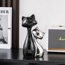 Ceramic Cat Statue Set, Black & Silver Cute Home Decor Figurines, Lucky Cats Desk Accessories for Cat Lovers, Memorial Cats Themed, Modern Collectible Decor for Bookshelf, Living Room by CozyNest Decor