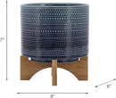 Sagebrook Home Textured Ceramic Planter with Wood Stand, Elevated Indoor/Outdoor Planter, Blue with Gray Dots, 8 L x 8 W x 10 H by GreenHaven Gardens