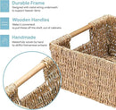 Large Natural Wicker Basket Rectangular with Wooden Handles, Seagrass Storage for Organizing, Shelves 15.5 x 10.6 x 5.5 inches by CozyNest Decor