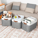 DULLEMELO Large Storage Baskets, Fabric Storage Basket with Leather Handles for Shelves Closet Nursery Toy Storage, Collapsible Fabric Baskets for Toy Book Magazine Towel Organizers(White&Gray) by TinyTreasures Baby Boutique