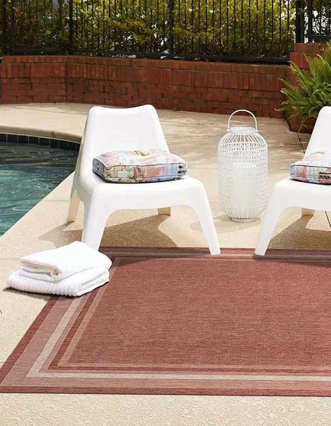 Unique Loom Outdoor Border Collection Area Rug - Soft Border (13'Square, Rust Red/ Ivory), photo 3 of 6