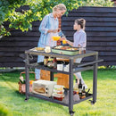 Domi 3-Shelf Outdoor Grill Table, Grill Cart Outdoor with Wheels, Pizza Oven and Food Prep Table, Blackstone with Stainless Steel Tabletop, BBQ Stand for Blackstone Griddle for Outside BBQ by CozyNest Decor