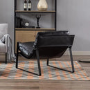 DUOMAY Mid-Century Accent Chair Armchair, Comfy PU Leather Leisure Chair Lazy Chair with Metal Leg for Living Room Bedroom Office Apartment, Black by CozyNest Decor