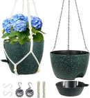 10 inch Self Watering Hanging Planters, 2 Pack Hanging Flower Pots for Indoor Outdoor Plants, Hanging Baskets with Drainage Holes & 2 Kinds of Plant Hangers for Home Decor, Speckled Black by CozyNest Decor