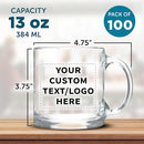 Custom Libbey Clear Glass Coffee Mugs 13 oz. Set of 100, Personalized Bulk Pack - Perfect for Coffee, Tea, Espresso, Hot Cocoa, Other Beverages - Clear Bottom by TinyTreasures Baby Boutique