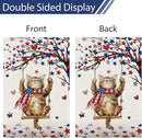 Heyfibro 4th Of July Patriotic Cute Cat Garden Flag 12x18 Double Sided Burlap, Heart Star Tree Pattern USA Flags Retro Yard Banner for Rustic Independence Day Outdoor Decor (ONLY FLAG) by GreenHaven Gardens