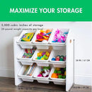 Humble Crew 9-Bin Toy Organizer – Cambridge White Plastic Bins, 3-Tier Storage Solution for Kids' Playrooms and Nurseries by CozyNest Decor