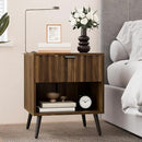 Smuxee Walnut Wooden Night Stand, Mid Century Nightstand with Fluted Drawer, Bedside Table with Open Shelf, Modern End Side Table for Bedroom by CozyNest Decor