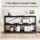 LVB Black Console Table, Modern Entryway Table for Hallway Living Room, Industrial Sofa Table Behind Couch, Farmhouse Wooden Metal Entry Table for Foyer with 3-Tier Storage Shelves, Black Oak, 55 Inch by CozyNest Decor