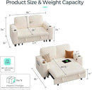 LINSY HOME Loveseat Sofa with Pull Out Couch Chaise: 2-in-1 Convertible 2 Seater Sofa with USB Charging & Cup Holders, Comfy Plush Corduroy Love Seat for Small Spaces Living Room Apartment, Beige by CozyNest Decor