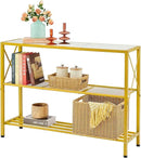 Hoctieon Gold Console Table, 3 Tier Entryway Table, Hallway Table, Narrow Sofa Table with Shelves, Entrance Table for Entryway, Gold and White by CozyNest Decor