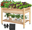 VIVOSUN Elevated Wooden Raised Garden Bed, 46 x 24 x 32 Inches, Mobile Outdoor Planter Box with Storage Shelf and Protective Liner for Outdoor Use, with Lockable Wheels by GreenHaven Gardens