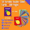 Food Flashcards, 50 Double-Sided Cards, Veggies, Fruits, Snacks, Desserts, Grain Cards Educational Learning Tools for Preschool and Toddlers Learning (2 Reclosable Rings Attached) by TinyTreasures Baby Boutique