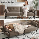 89” Futon Sofa Bed, Comfy Futon Couch Bed with 2 Square Pillows, Convertible Sleeper Sofa with Adjustable Backrest& Armrests, Modern Loveseat Sleeper for Living Room, Bedroom, Light Brown by CozyNest Decor