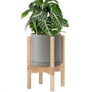 D'vine Dev Ceramic Planter with Natural Stand - 8 Inch Modern Round Flower Pot with Wood Planter Holder, Grey, 55-B-N-3 by GreenHaven Gardens