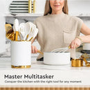 Gold Kitchen Utensils Set - 19-Piece Set Includes Stainless Steel Gold Utensils, White Silicone Tools, and Measuring Cups and Spoons - Luxury Kitchen Accessories for Modern Cooking, Serving, & Gifting by CozyNest Decor