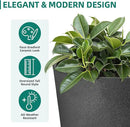 24" Tall Planters for Outdoor Plants, Set of 2 Heavy-Duty Resin Flower Pots, Matte Black Leather Grain Finish, Durable & Weather-Resistant, Ideal for Garden, Patio, Yard, Porch, or Home Use by CozyNest Decor