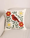 Throw Pillow Cover with Bird Embroidery – 18x18 inch Handmade Punch Needle Cushion Cover – 100% Cotton Decorative Pillow for Couch, Bed or Living Room – Boho Nature-Inspired Home Decor by CozyNest Decor