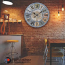 Unique Moving Gear Large Round Wall Clock 21inch-Battery Powered. Retro Industrial Steampunk Country Farmhouse Decor for Living Room Kitchen Bars cafes Offices(Blue/metal/21) by CozyNest Decor