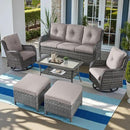 Outdoor Wicker Patio Furniture Set - 6 Piece Rattan Patio Conversation Set with 2 Rocking Swivel Chairs,2 Ottomans,1 Sofa and 1 Coffee Table for Porch Deck Backyard Garden(Mixed Grey/Grey) by GreenHaven Gardens