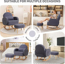 Nursery Rocking Chair with Ottoman, Upholstered Glider Rocker with High Backrest and Side Pocket, Rocking Accent Armchair with Solid Wood Legs for Nursery, Living Room, Bedroom Dark Grey by TinyTreasures Baby Boutique