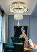 Flashing God Small Crystal Chandeliers Dia 12" Gold Chandelier Flush Mount Ceiling Light for Bedroom Living Room Dining Room Hallway Dimmable 3 Rings LED Celing Lighting Fixtures by CozyNest Decor