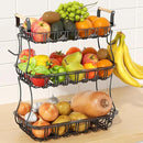 3 Tier Fruit Basket for Kitchen Counter, Fruit Bowl with 2 Banana Hooks Mesh Top, Multifunctional Detachable Sturdy Kitchen Storage Organizer for Vegetables Snacks Onion Potato, Black by CozyNest Decor